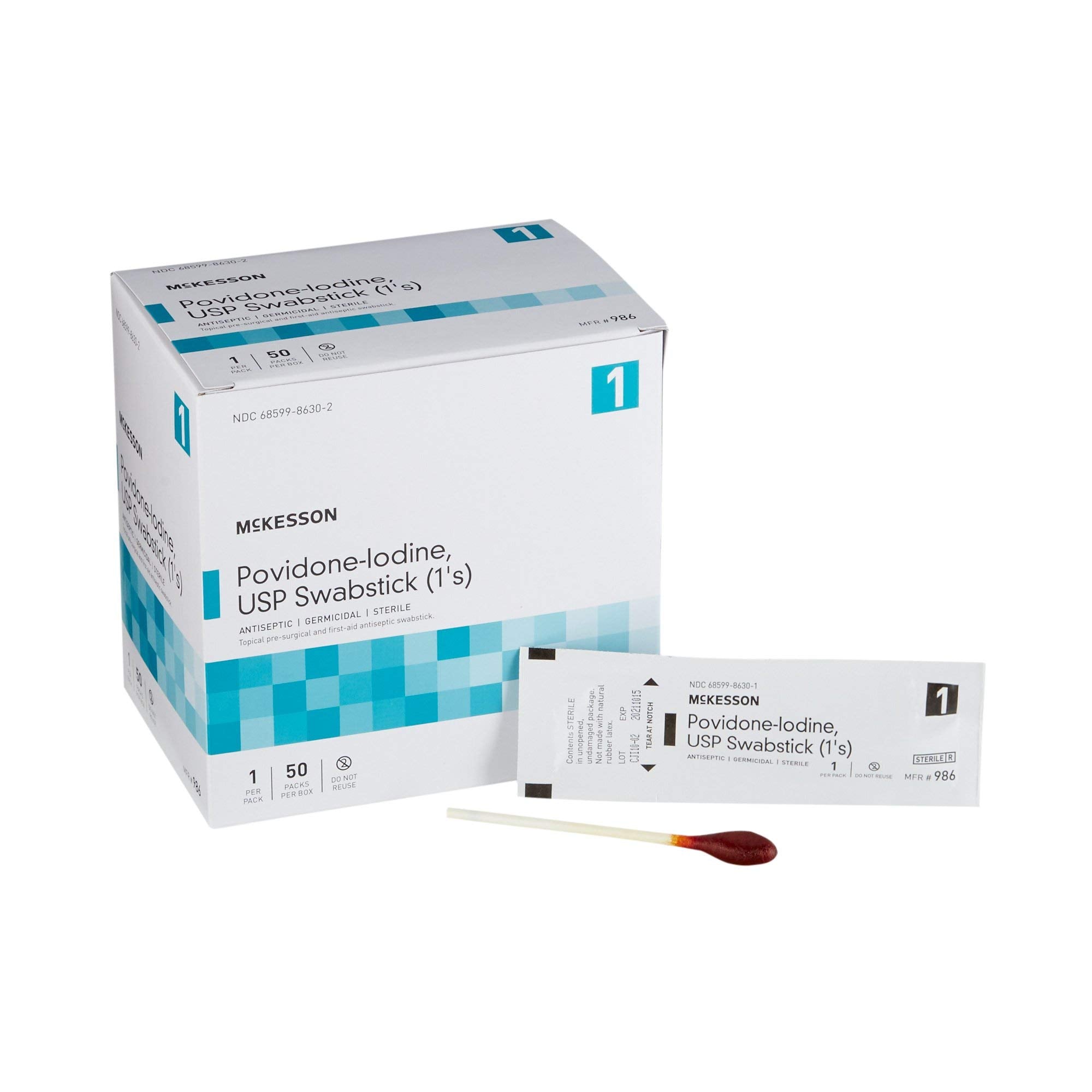 McKesson Povidone Iodine 10% Swabs Stick [50 Sticks] Sterile Swabsticks, Topical Pre-Surgical and First Aid