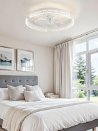 LEDIARY Flush Mount Ceiling Fan with Lights and Remote, 19.7'' Low Profile, 3000-6000K Dimmable Fandelier, 6 Wind Speeds, White Modern LED Fan Light for Bedroom