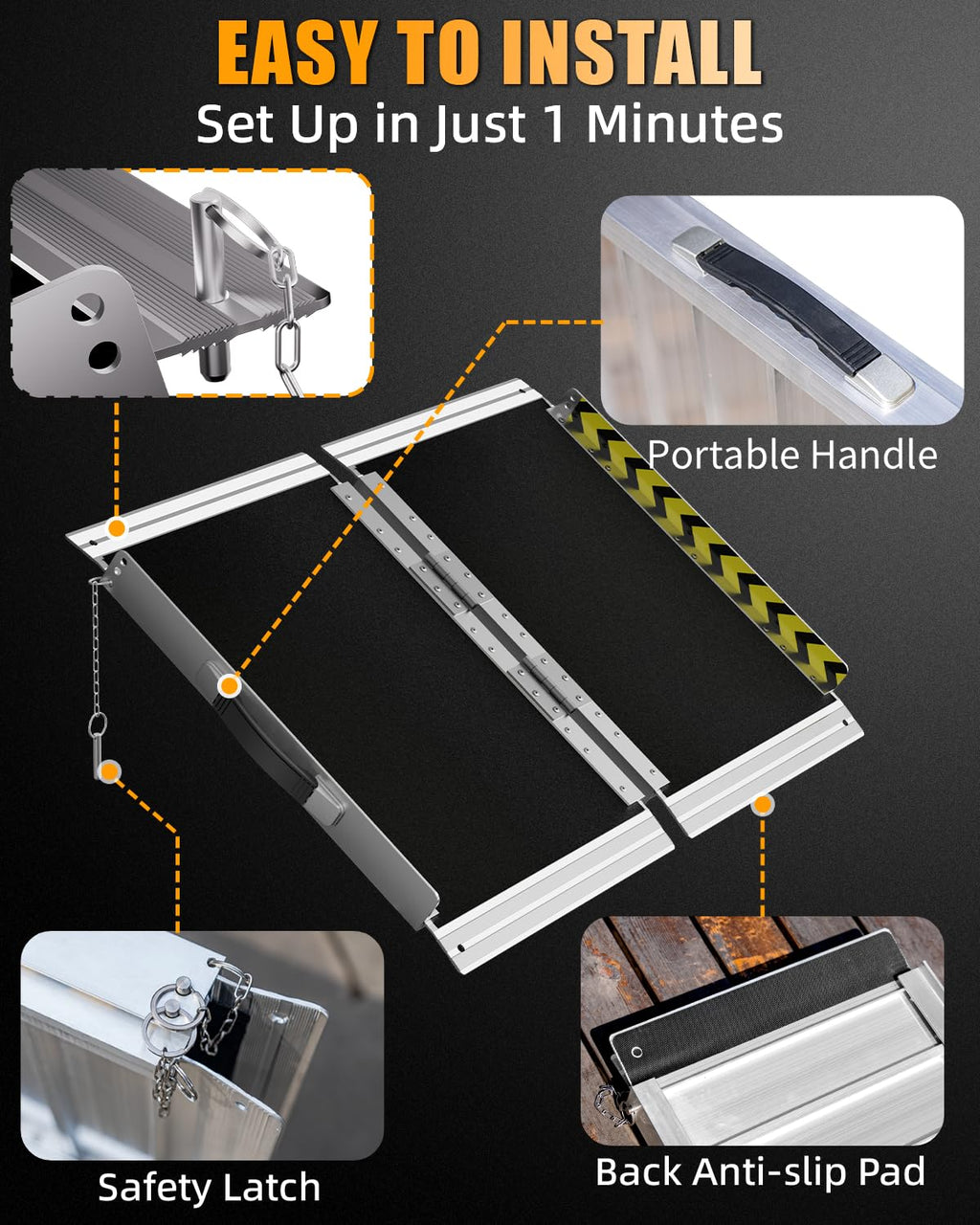 VNN Portable Wheelchair Ramp 2FT, Non-Slip Aluminum Ramps for Wheelchairs for Home, Handicap Wheelchair Ramps for Home Steps, Aluminum Loading Dock Plates