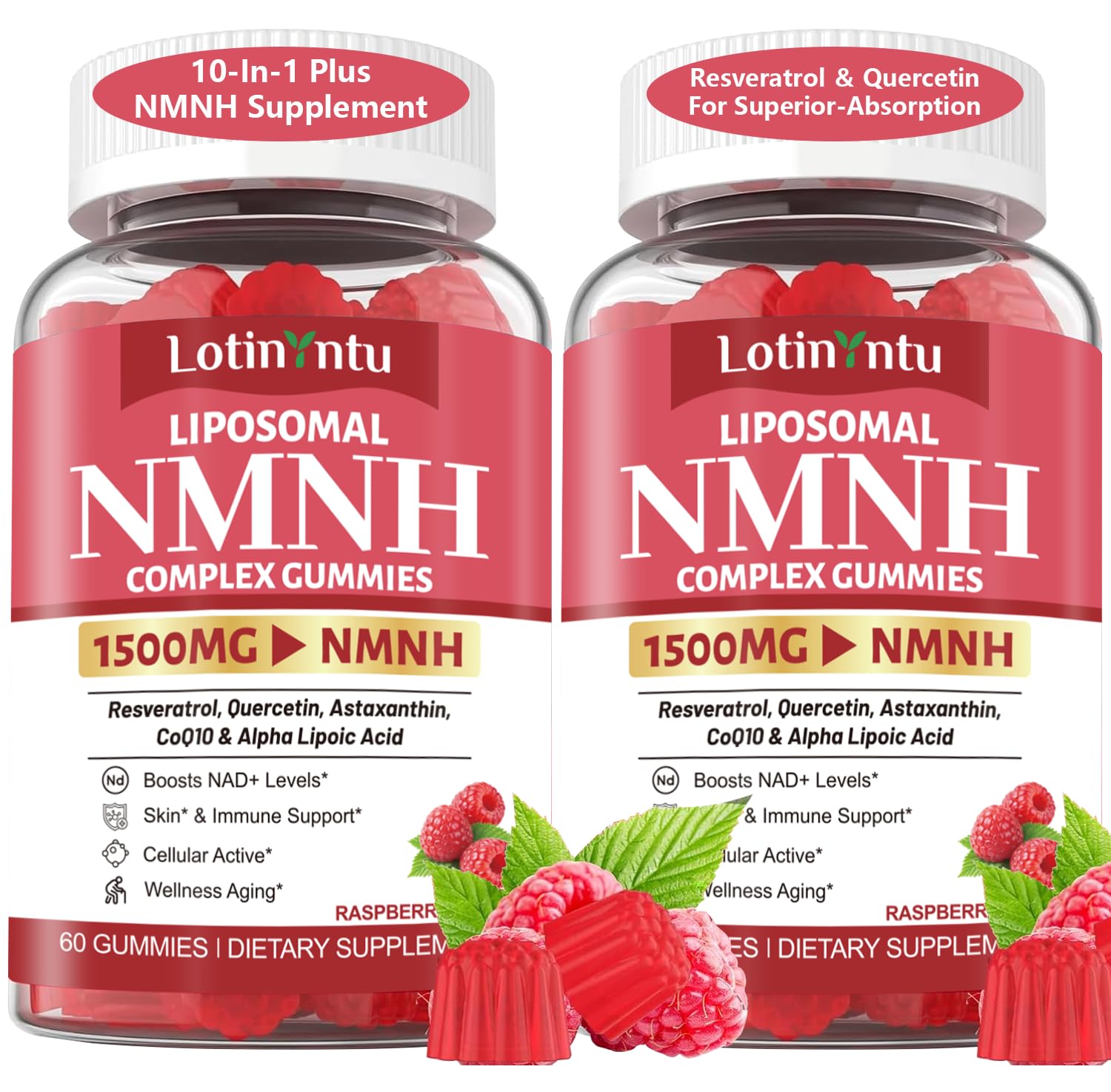 2Pack 1500MG Liposomal NMN Supplement NMNH Gummies-NAD Supplement to Boost NAD+, Nicotinamide Riboside ＆ Quercetin,Improve Energy Levels ＆ Enhance Endurance, Blend for Cellular Energy & Repair Support