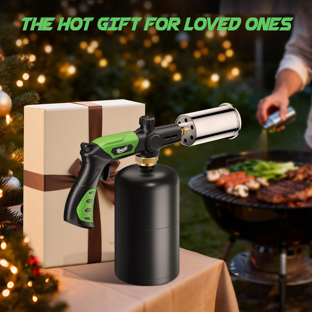 KOACKL Propane Torch Head, Kitchen Blow Torch Gun, Campfire Charcoal Starter, Grill Torch with Igniter, Adjustable Flame for Cooking, Soldering(Propane Tank Not Included)