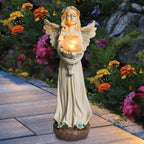 Garden Angels Outdoor Statue, Solar Angel with Crackled Glass Globe