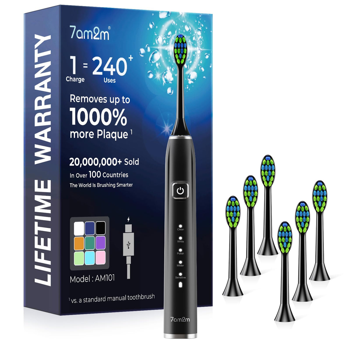 7AM2M Sonic Electric Toothbrush for Adults,Type-C Charging Run for 120 Days