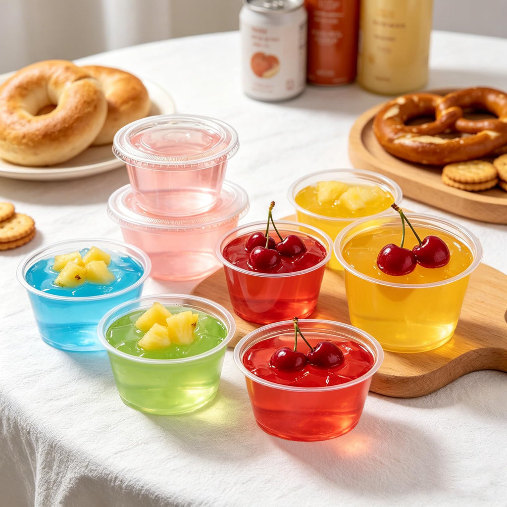 BYSNOW 360 Sets 5.5 oz Plastic Portion Cups with Lids, Small Clear Jello Shot Cup, Disposable Plastic Condiment Containers for Sauce, Salad Dressing, Snacks
