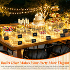 8 Pcs Clear Acrylic Buffet Risers with LED Fairy Lights, Acrylic Food Risers with Mini Sign and Maker, Clear Buffet Risers and Stands for Party Catering Dessert Collectibles(9" 8" 7" 6" 5" 5" 4" 4" )