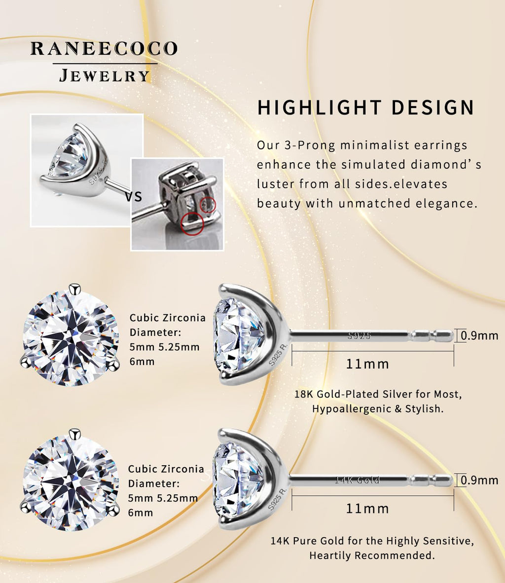 "STUNNING FLAME" 18K Gold Plated Silver Brilliant Cut Simulated Diamond Cubic Zirconia Stud Earrings(yellow-gold-plated-silver, 0.9)