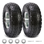 RRQ 10 Inch Solid PU Tire and Wheel, Flat Free 4.10/3.50-4" Tire, 2 Pack