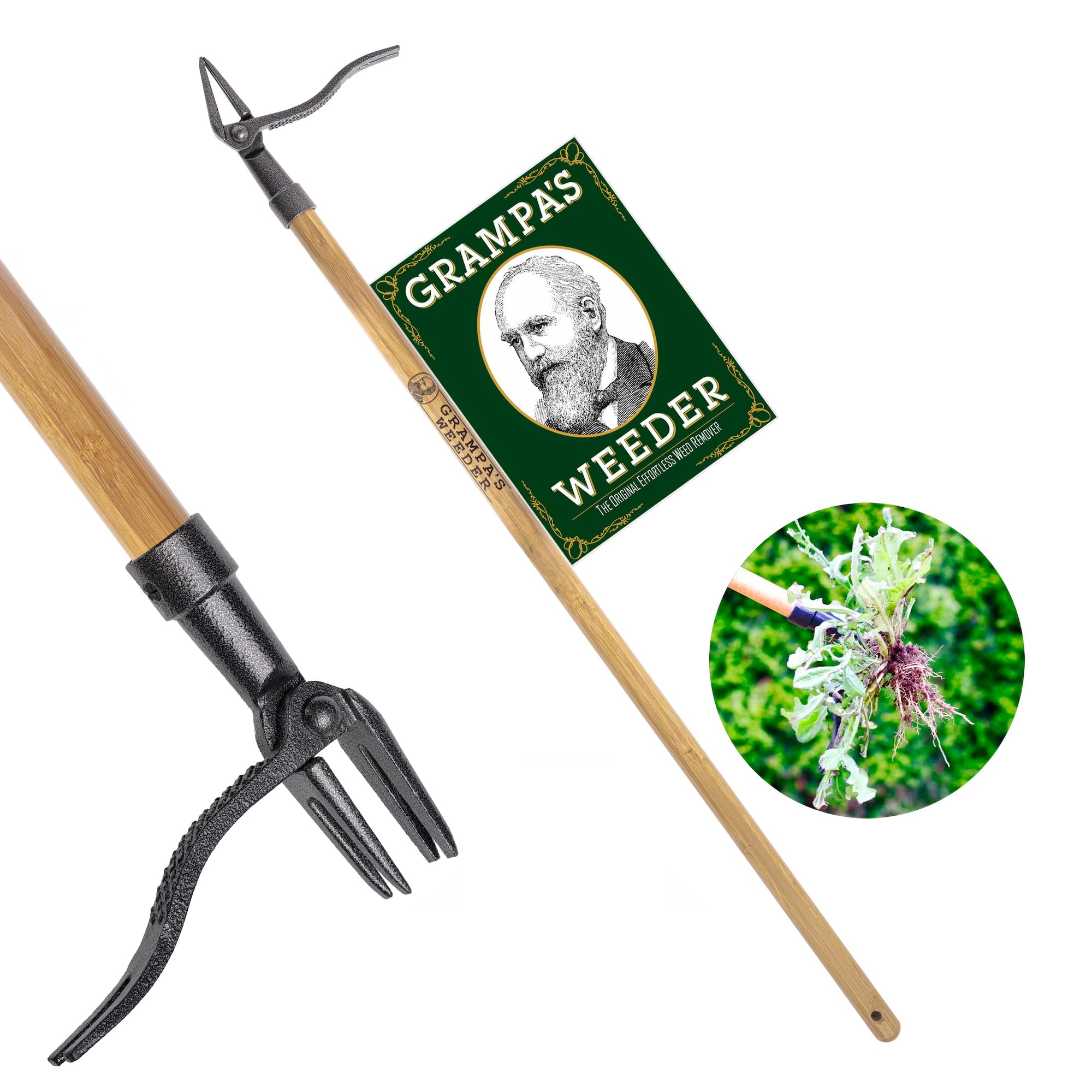 Grampa's Weeder Original Stand Up Weed Puller Tool with Bamboo Long Handle