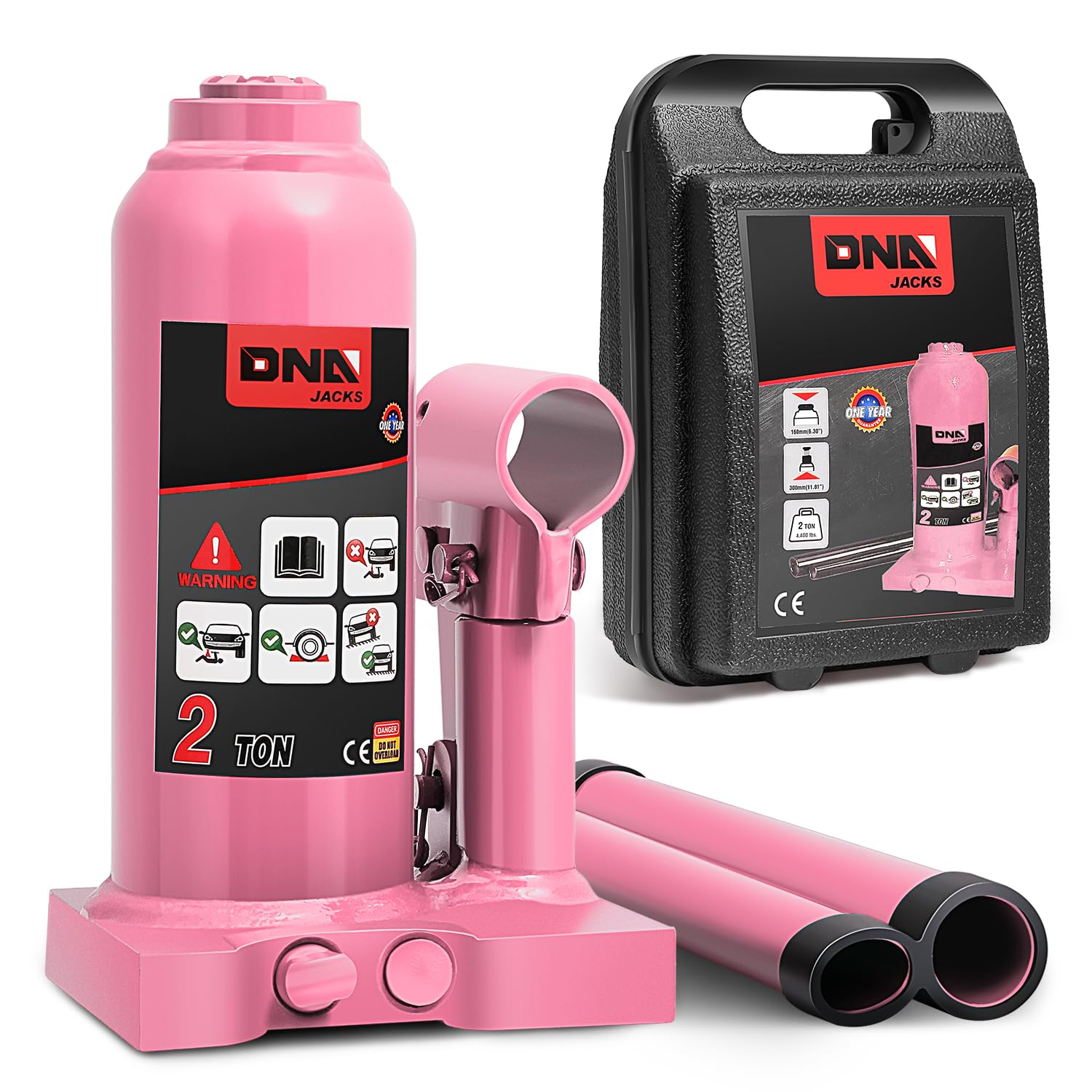 DNA Motoring 2 Tons Hydraulic Car Bottle Jack, Pink, 4000 lbs Capacity