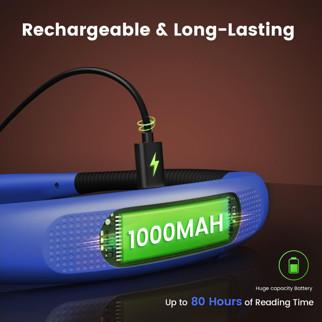 Glocusent Reading Light,Blue Neck Light,80-hr Rechargeable Book Light