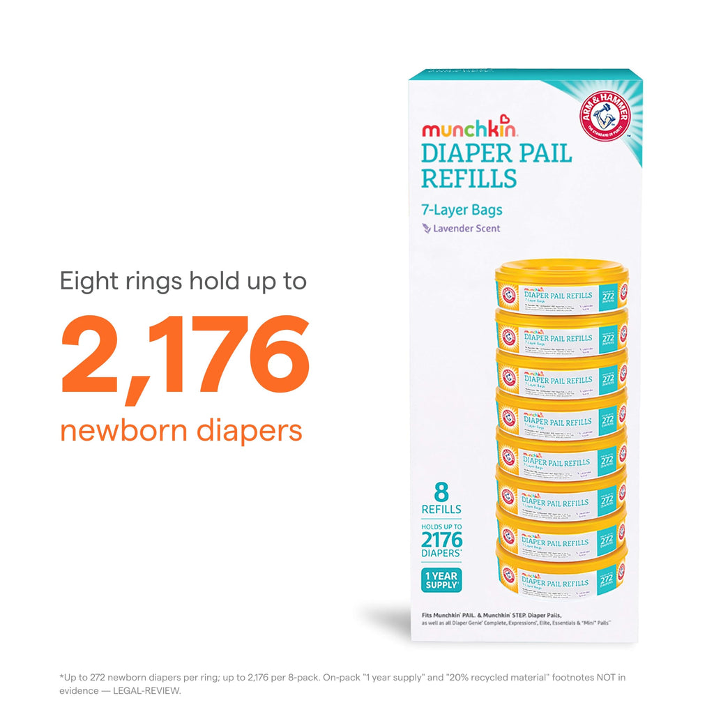 Munchkin Arm & Hammer Diaper Pail Refills, Lavender, 8 Pack
