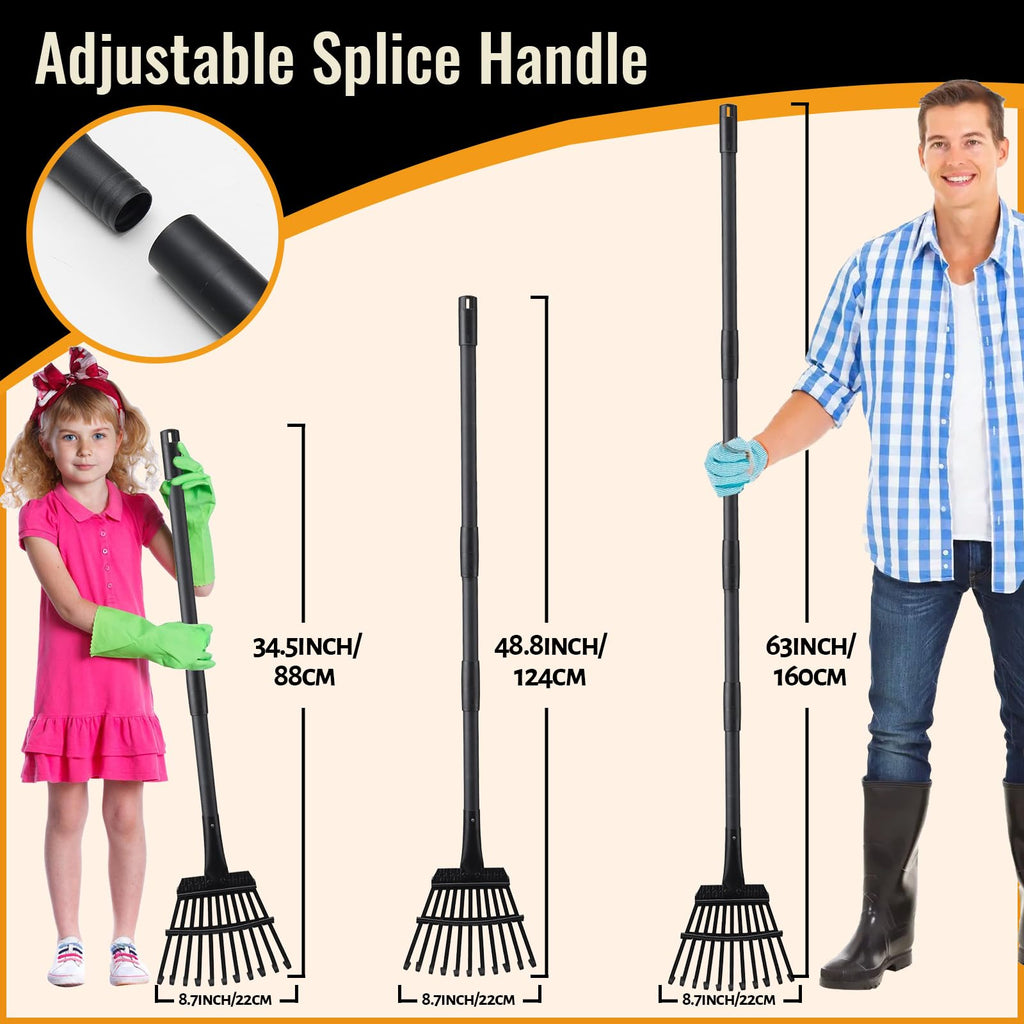 Small Rakes for Garden Beds,11 Tines Heavy Duty Metal Yard Hand Rake with 63in Adjustable Handle,Ideal Gardening Rakes for Gathering Leaves,Shrub,Dog Poop,Garden Flower Beds
