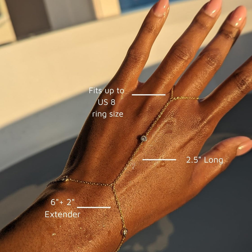 Faire de la Mode 5 CZ Diamond Ring Bracelet, 14K Gold Plated Hand Chain