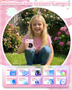 Instant Print Camera for Kids, 1080P Instant Digital Print Cameras for Toddler, Portable Toy for 4 5 6 7 8 9 10 Year Old Girl, Christmas Birthday Gifts for Girls Boys with SD Card Pink
