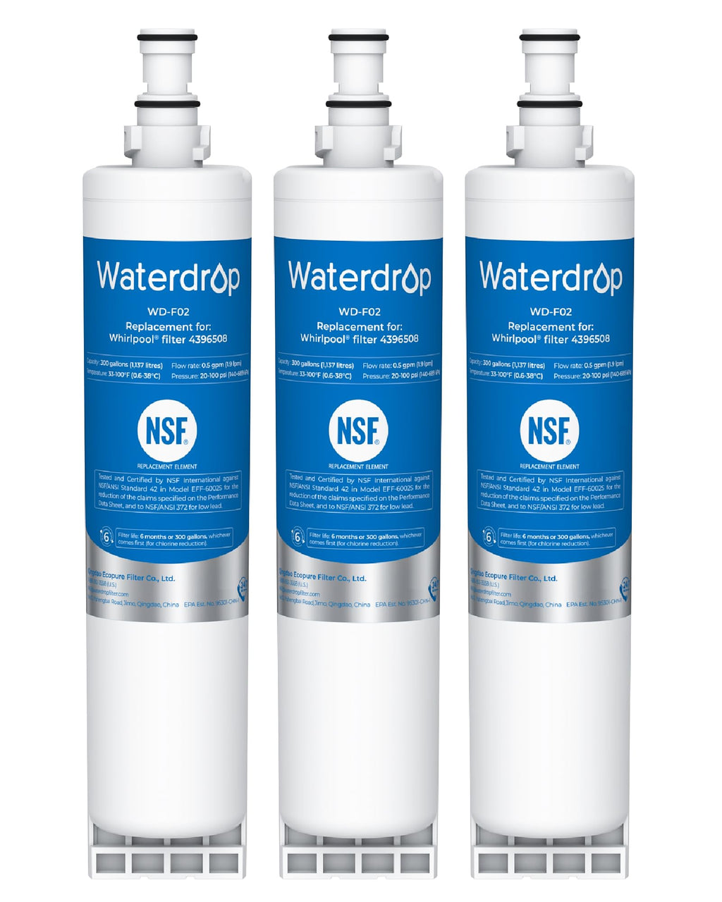 Waterdrop 4396508 Refrigerator Water Filter, Replacement for Everydrop® Filter 5, EDR5RXD1, Whirlpool® WF-NLC240V, 4396510, NLC240V, PNL240V, 4396508p, 4396547, 4392857, LC400V, 3 Pack