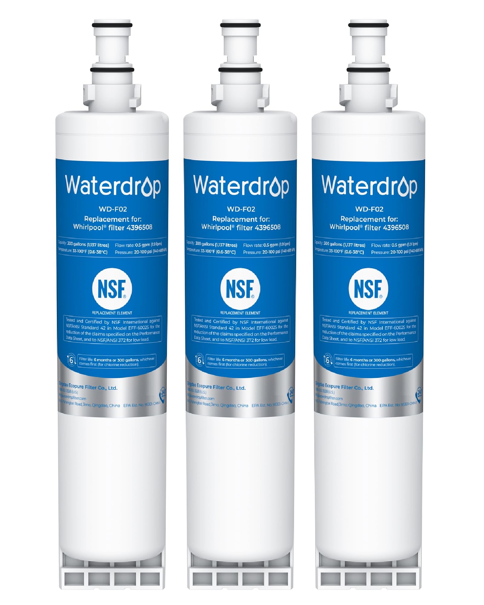 Waterdrop 4396508 Refrigerator Water Filter, Replacement for Everydrop® Filter 5, EDR5RXD1, Whirlpool® WF-NLC240V, 4396510, NLC240V, PNL240V, 4396508p, 4396547, 4392857, LC400V, 3 Pack