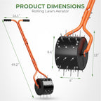 Walensee Rolling Lawn Aerator, Heavy Duty Manual Aerator Tool with 30 Spikes, Aerator Lawn Tool with Integrated Dual-Bar Handle, Soil Penetrator Push Lawn Aeration for Yard, Garden and Lawn