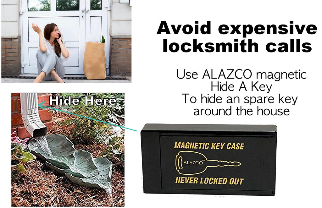 2 Hide A Key Magnetic Under Car Spare Key Holder So You Never Locked Out of Home Shed RV Boat Truck Office Storage Large ABS Case Key Hider Small Valubles Premium Magnet By ALAZCO
