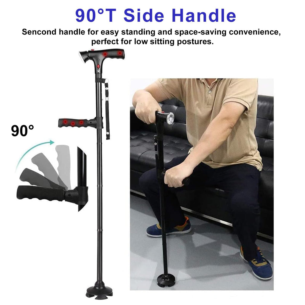 Cane Hero Walking Cane, Ready Walker Cane with Light and Alarm, Smart Walking Cane for Women, Adjustable Suitable for Arthritis Disabled and Elderly, with Cushioned T Handle and Swivel Four Pedestal