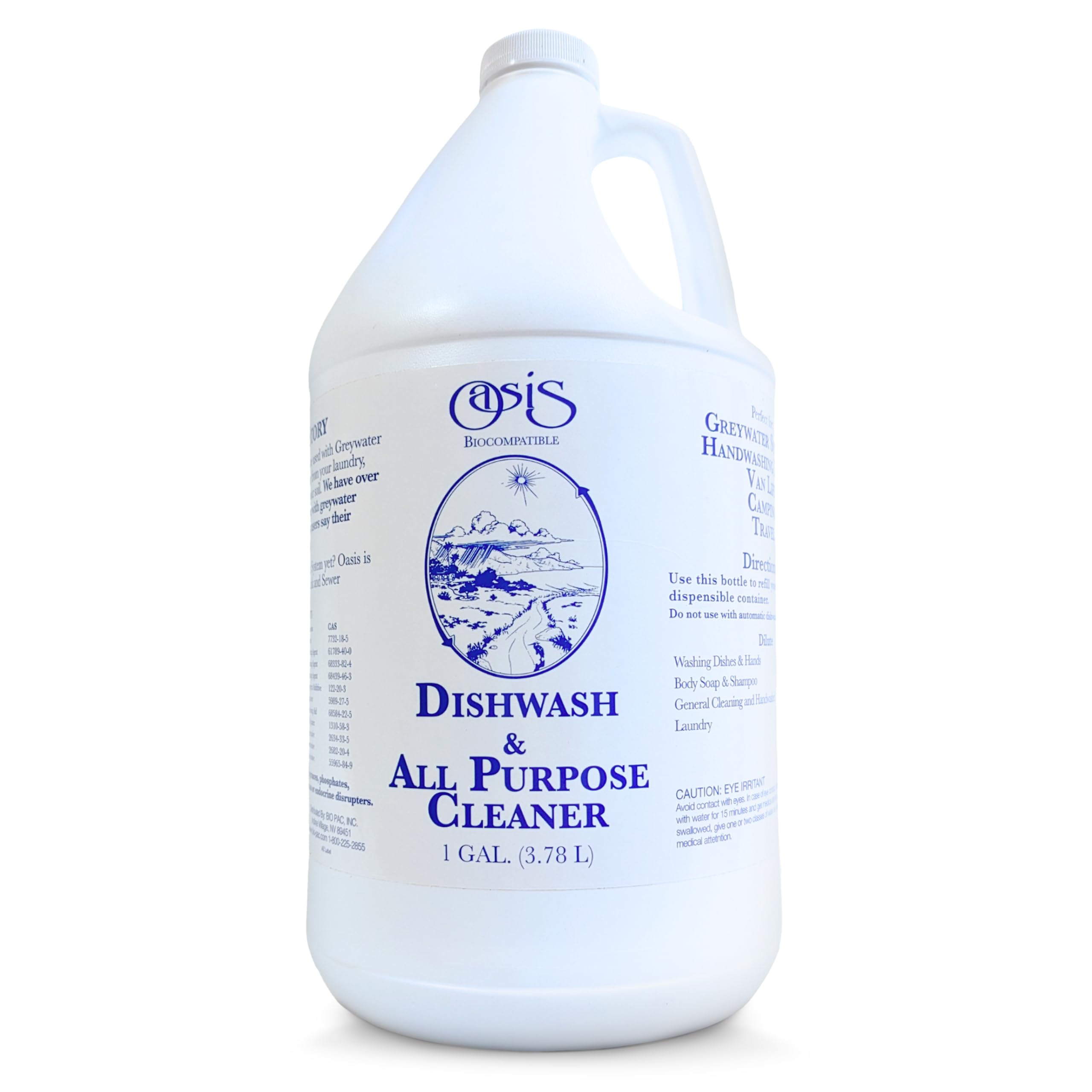 Oasis Biocompatible Dish Soap Liquid & All Purpose Cleaner - Reuse Greywater for Plants - Clean, Safe, Concentrated, Grey Water Friendly, Sodium-Free, Biodegrades Into Plant Nutrients - 1 Gallon