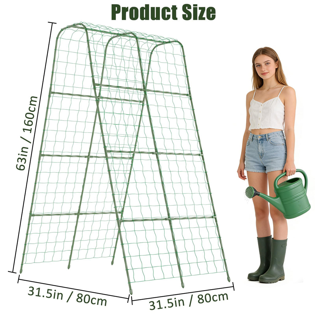 Miory Cucumber Trellis, 63" Tall U-Shape Trellis for Raised Bed, Garden Arch Trellis for Climbing Plants Outdoor, Plant Support for Vines, Steel with PE Coated (32" Lx32 Wx63 H)