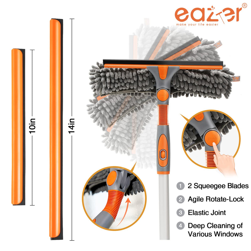 Eazer 89'' Squeegee Window Cleaner 2 in 1 Rotatable Window Cleaning Tool Kit with Extension Pole, Window Washing Equipment with Bendable Head for Indoor/Outdoor Window and Car Glass
