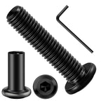 Mywish M8 x 35mm 20Set Flat Head Hex Socket Cap Screws Bolts with Barrel Nuts, 304 Stainless Steel Furniture Bolts Full Thread, Black Oxide & Hex Spanner