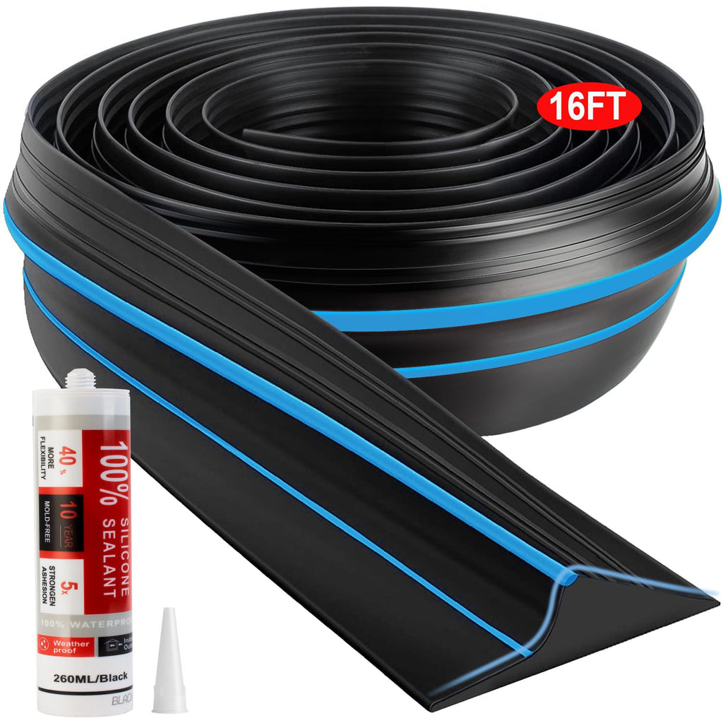 Jin&Bao Universal Garage Door Threshold Seal Strip 16FT Kit, Bottom Waterproof Rubber Weather Stripping Replacement (Blue,1 Adhesive)