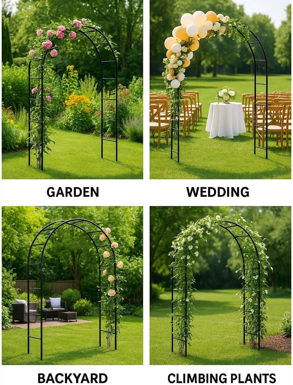 Adorox 7.8ft Garden Arch Trellis for Climbing Plants, Metal Arch Frame, Pumpkin Archway Outdoor Garden Arbors and Arches for Halloween Christmas Birthday Party Baby Shower Decoration(Black)