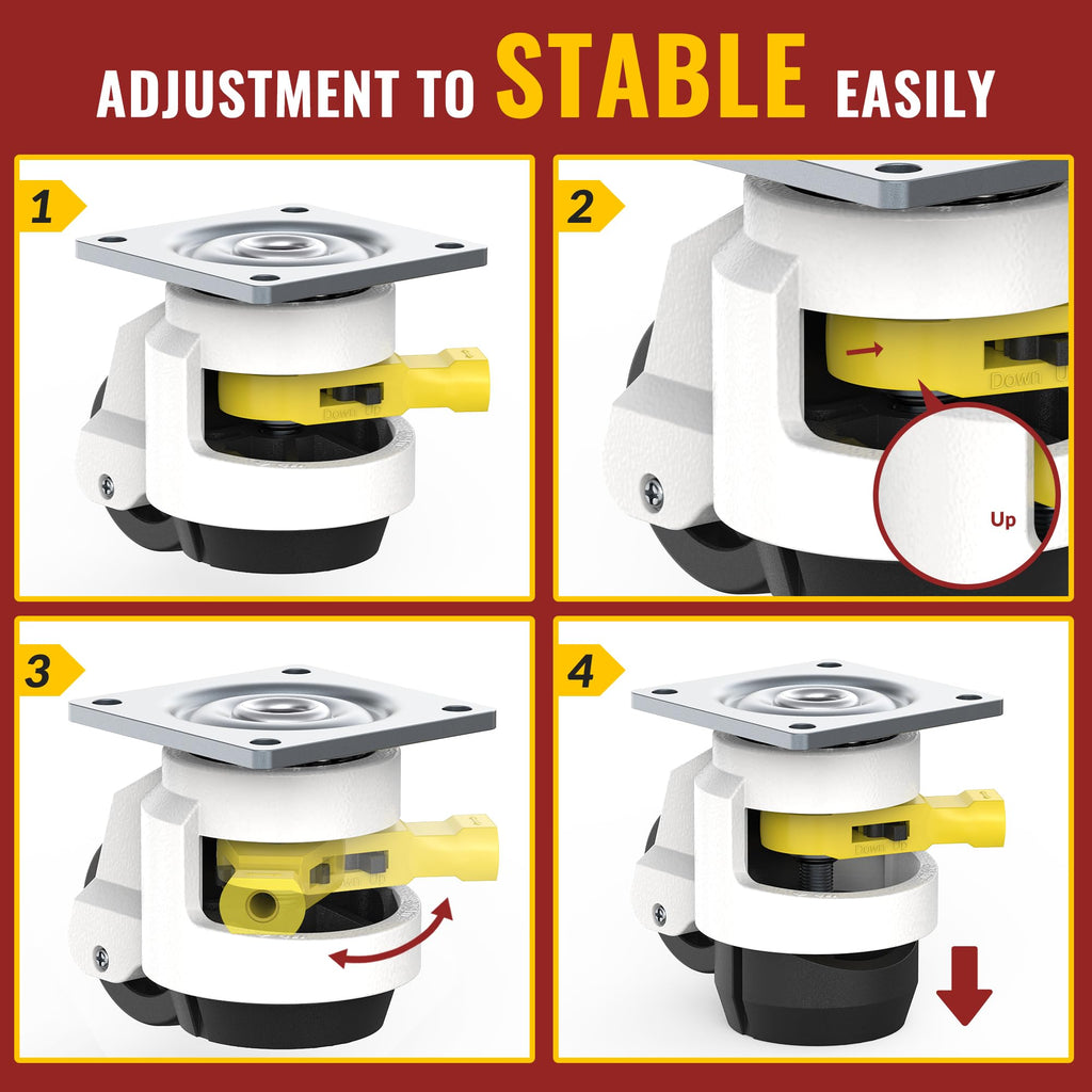HOLKIE Leveling Casters with Ratchet Handle Design - Total Capacity 2200 lbs - Heavy Duty Industrial Casters Set of 4 with Adjustable Leveling Pads (TD60)