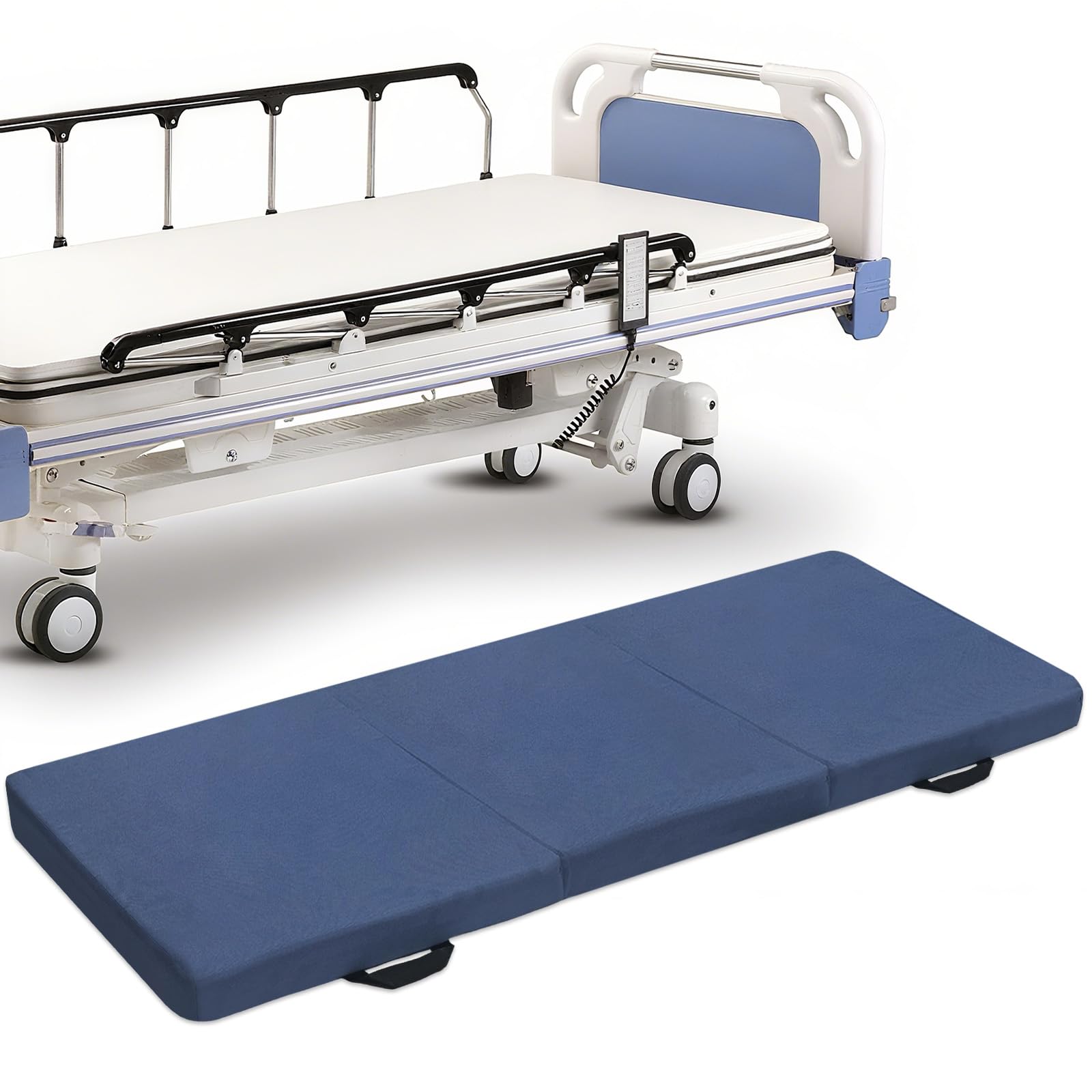 JZHLLA Foldable Fall Protection Mat for Elderly Blue Waterproof Non Slip Floor Mats with High-Resilience Foam 72 * 24 * 2 Inch Bedside Floor Mats for Elderly, Handicap, Senior