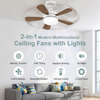 WZZIW 17.7" Socket Fan Light, E26/E27 Light Bulb Fan with Reversible Motor, 3000 Lumens Small Ceiling Fans with Lights and Remote, Dimmable 3000K-6500K for Bedroom Kitchen Living Room Garage