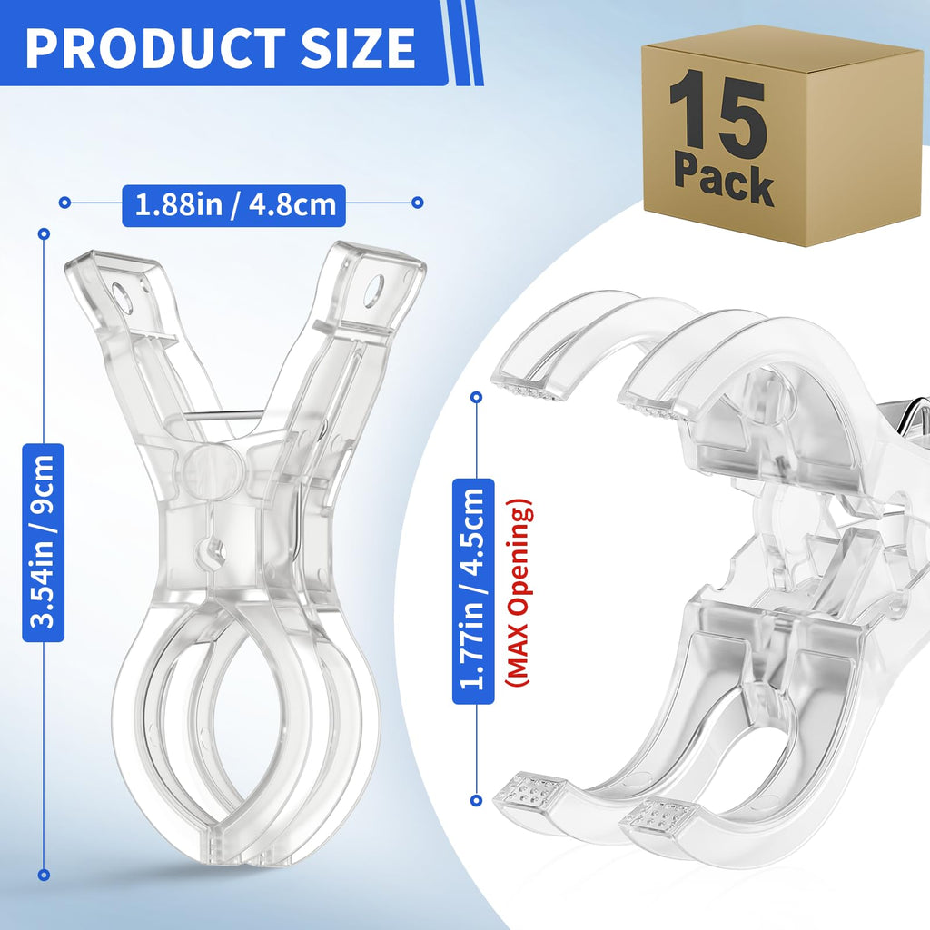 15 Pack Balloon Arch Clips, Large Clear Spring Clamps for Backdrop, 3.5'' Plastic Clips Supplies for Birthday Decoration Accessories Beach Towels Crafts Swimming Pool Photography Studios