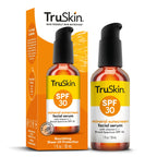 TruSkin Sunscreen Serum for Face - SPF 30 Universal Tinted Mineral Sunscreen Face Serum with Zinc Oxide - Sheer, Lightweight Finish with Vitamin C, Hyaluronic Acid, Ceramides & Niacinamide, 1 fl oz