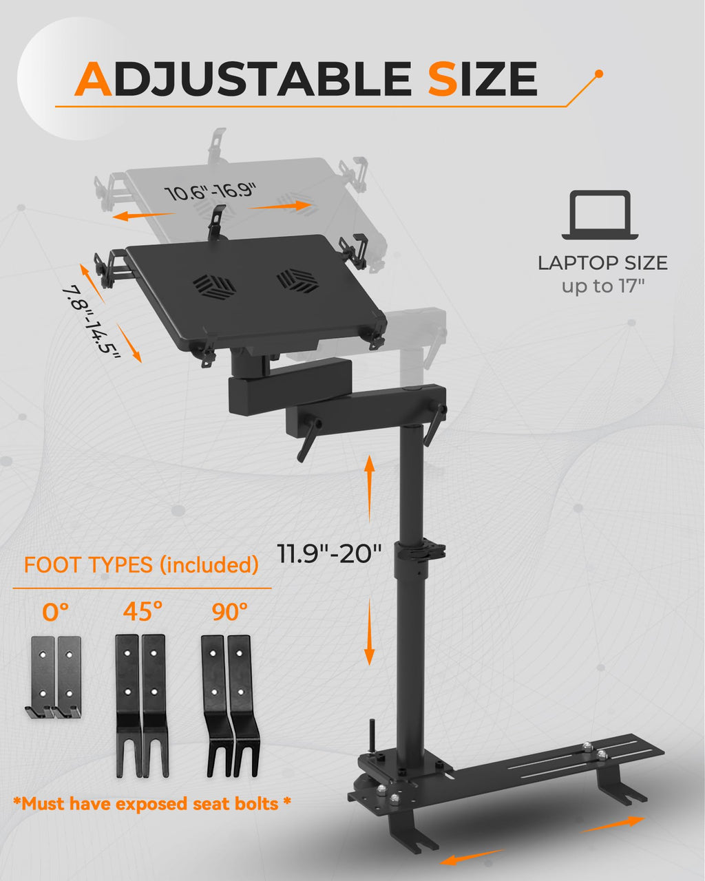 MELIPRON Truck Laptop Mount for Cars, Vans, Vehicles, No-Drill Computer Stand with Adjustable Height, Full Motion Swivel, Heavy-Duty Laptop Holder for Mobile Work