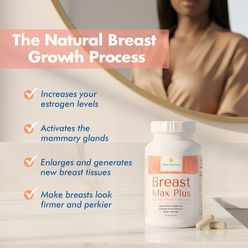 KIMI Naturals Breast Max Plus - Breast Enhancement Pills | Breast Enlargement Supplements with Fenugreek, Breast Growth, Supports Breast Firmness | 90 Capsules
