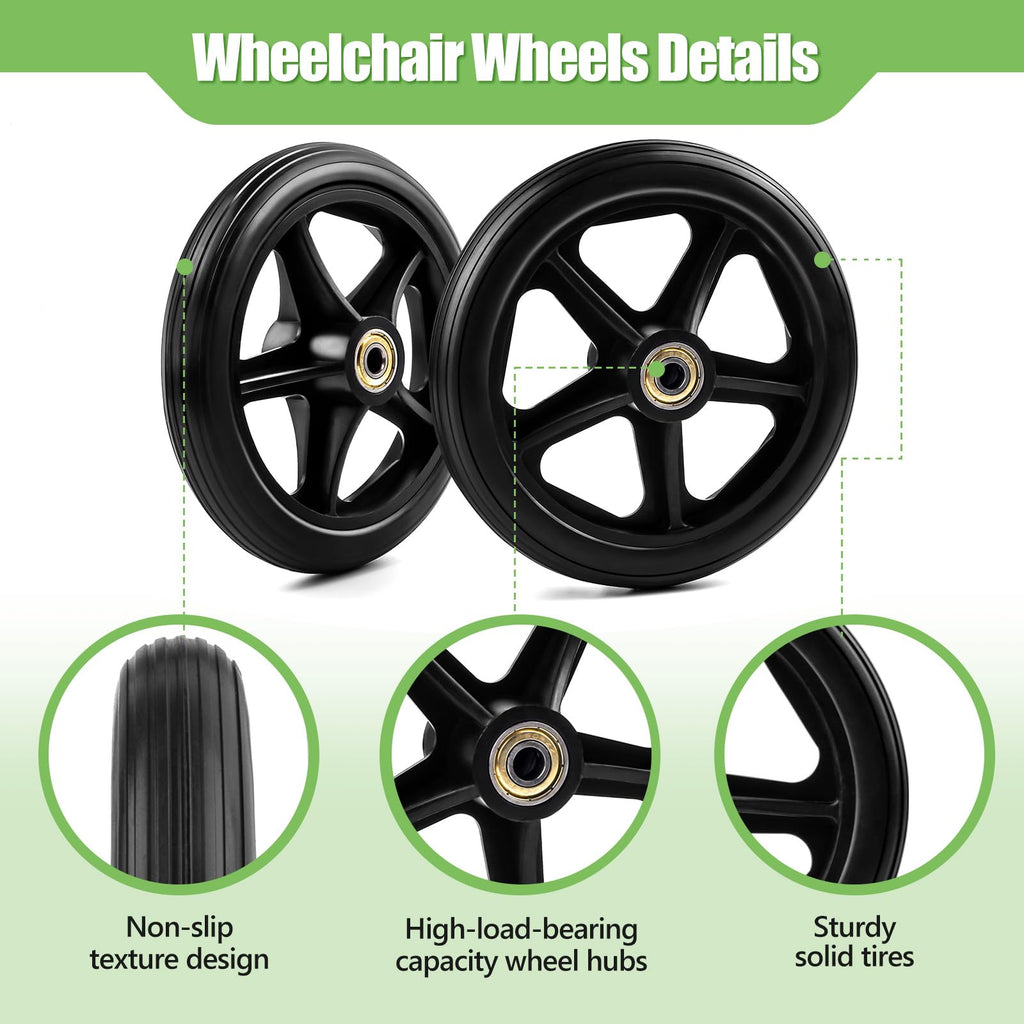Royitay 2 Pack 6 Inch Rubber Wheelchair Wheels Replacement for Walkers, Rollators, Wheelchairs,Durable Anti-Slip ABS Wheel Hub- Universal Aid Wheels for Adults, Seniors, Black