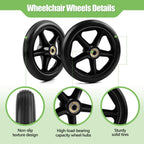 Royitay 2 Pack 6 Inch Rubber Wheelchair Wheels Replacement for Walkers, Rollators, Wheelchairs,Durable Anti-Slip ABS Wheel Hub- Universal Aid Wheels for Adults, Seniors, Black