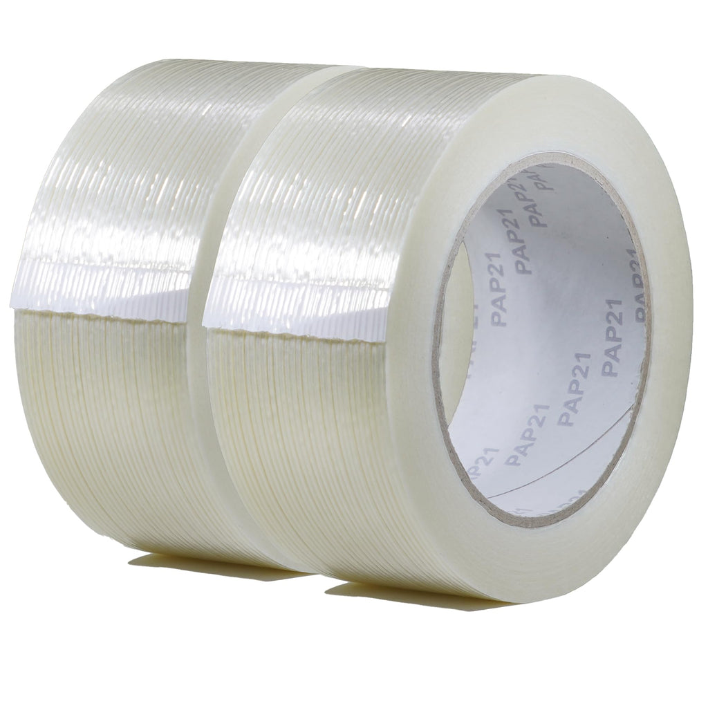 GGR Supplies FIL-795 Fiberglass Reinforced Filament Strapping Tape – Heavy Duty Packing & Shipping Tape, Mono Directional, 2 in x 60 yds. Pack of 2 (5.5 Mil)