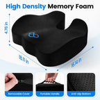 SofterCharm Seat Cushion, Memory Foam Chair Cushions for Tailbone/Sciatica Easing, Chair Pillow with Handles for Car, Office Chair Cushion with Non-Slip Design, Ideal for Post-Surgery Recovery(Black)