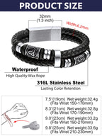 Bandmax Men's Norse Bracelet 8 inch Viking Celtic Knot Beads Bracelets Black Leather Braided Rope Wristband for Men Son Husband Grandson Gift For Father's Day Birthday Christmas Graduation