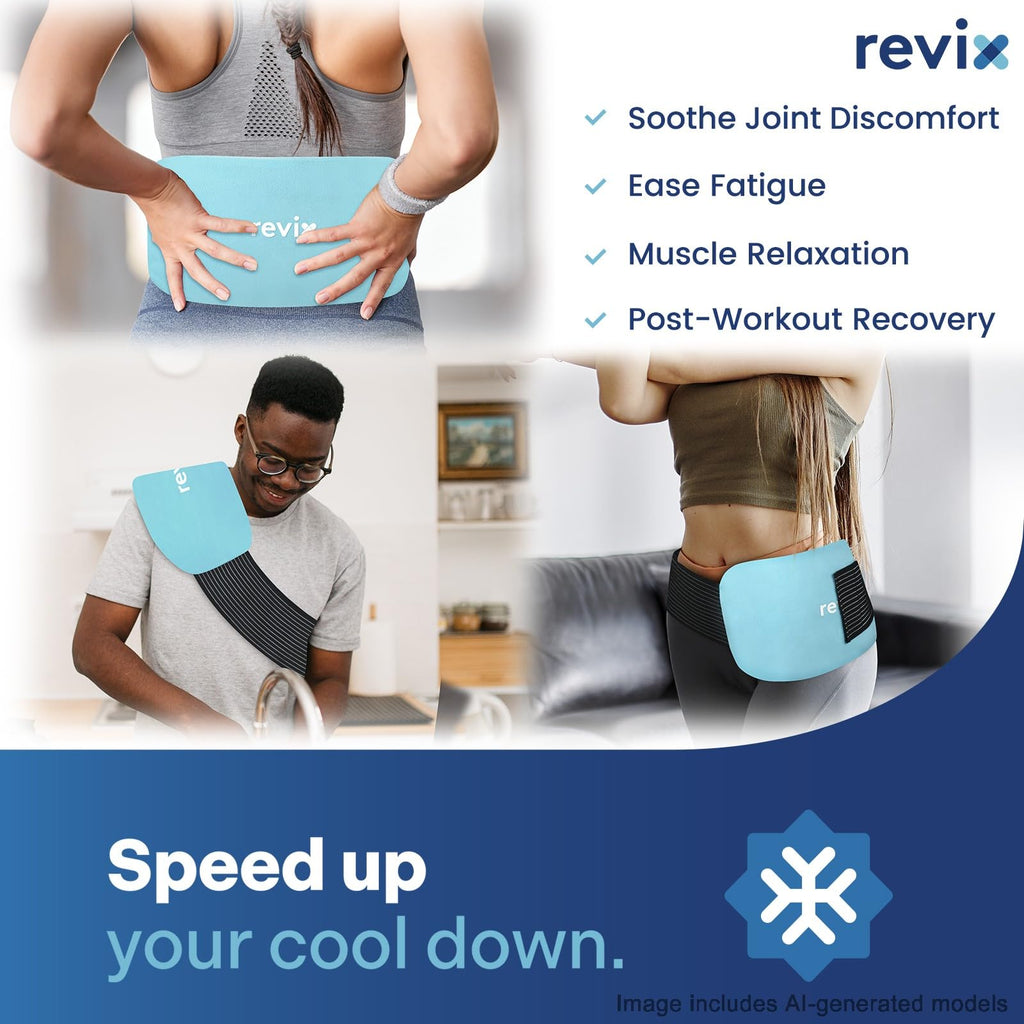 REVIX Gel Ice Packs Reusable 14" x 7" – 2 Packs Flexible Cold Compress with Strap for Back, Shoulder, Hip, Thigh – Extra Large Ice Pack for Everyday Recovery & Cooling Relief