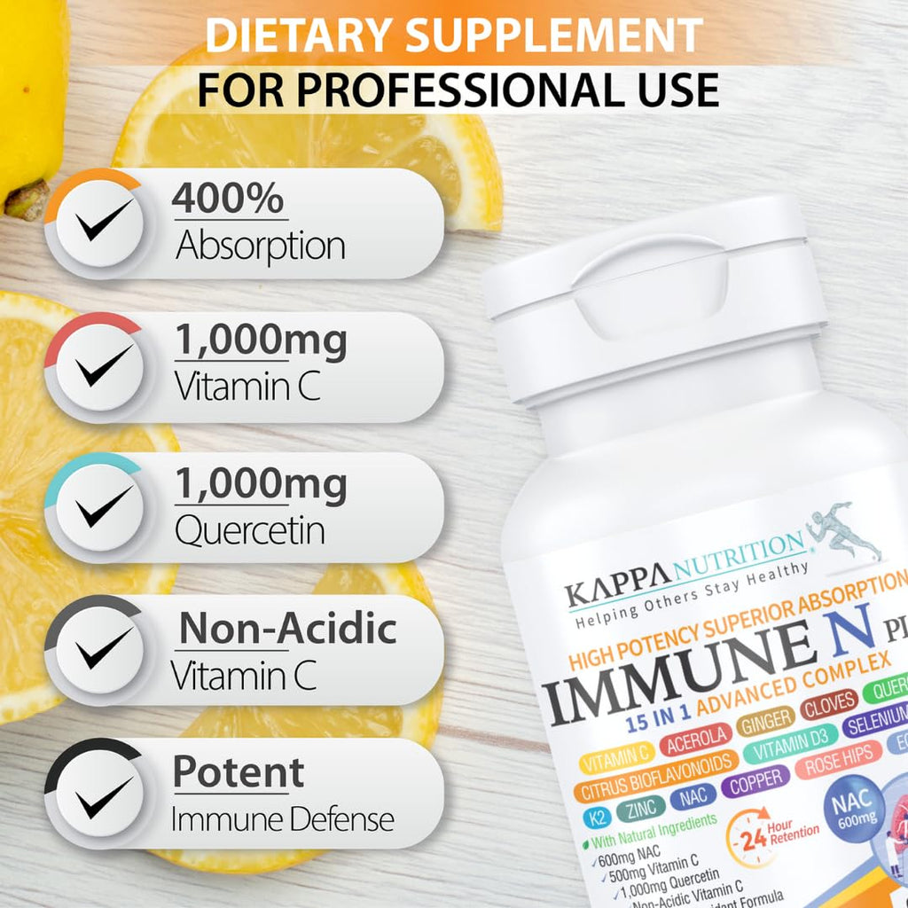 (60 Capsules), NAC 600mg, Quercetin 1,000mg, Vitamin C 500mg, Zinc 50mg, Vitamin D3 5,000iu, Selenium, Copper, Acerola, Ginger, Rutin, Citrus Bioflavonoids, Rose Hips, Echinacea, Immune N Plus 15 in 1