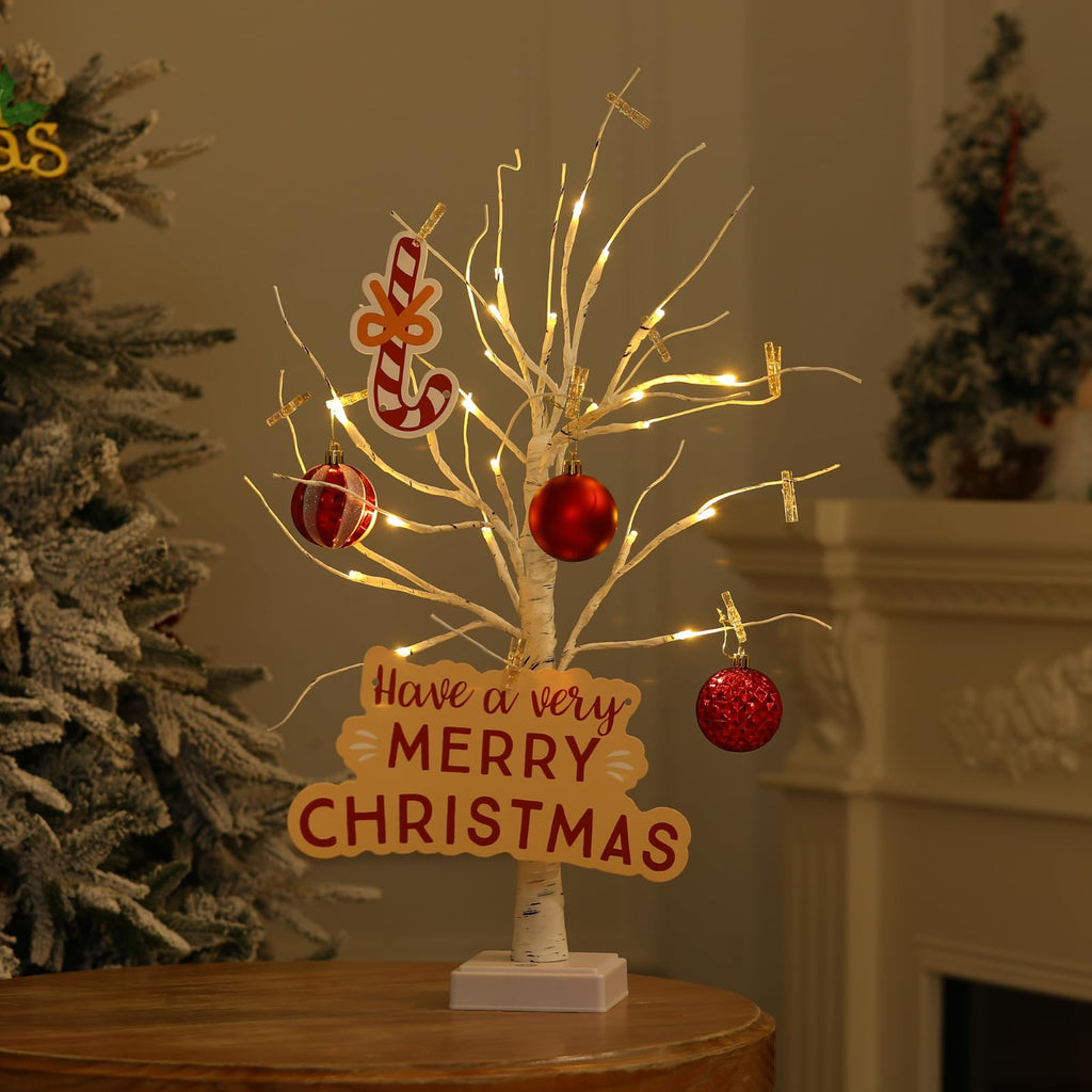 Money Tree Gift Card Holder 24 LED Birch Tree Lamp Battery/USB Powered