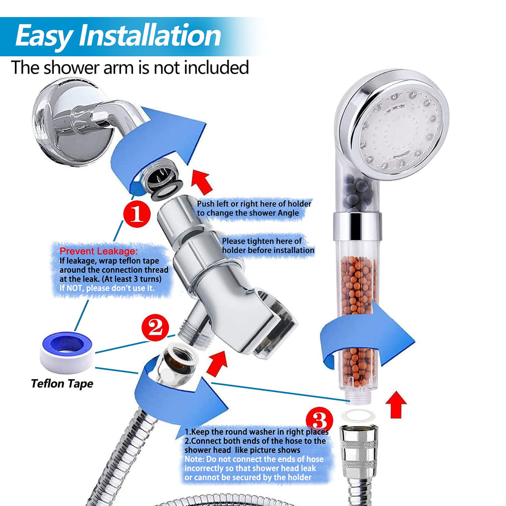 FASTRAS LED Shower Head with Handheld, Shower Head High Pressure Shower Head with Hose, Holder & PTFE Tape etc, 3 Water Temperature-Controlled Water Saving Filtered Shower Head for Dry Hair& Skin