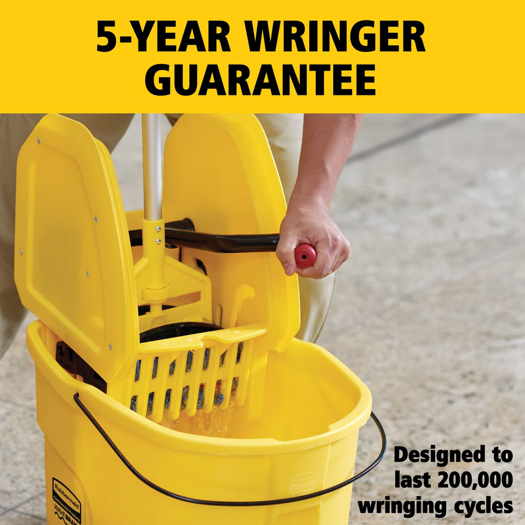 Rubbermaid Commercial Products WaveBrake 35 QT Down-Press Mop Bucket and Wringer Combo on Wheels, Yellow, for Professional/Industrial Heavy-Duty Floor Cleaning