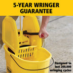 Rubbermaid Commercial Products WaveBrake 35 QT Down-Press Mop Bucket and Wringer Combo on Wheels, Yellow, for Professional/Industrial Heavy-Duty Floor Cleaning