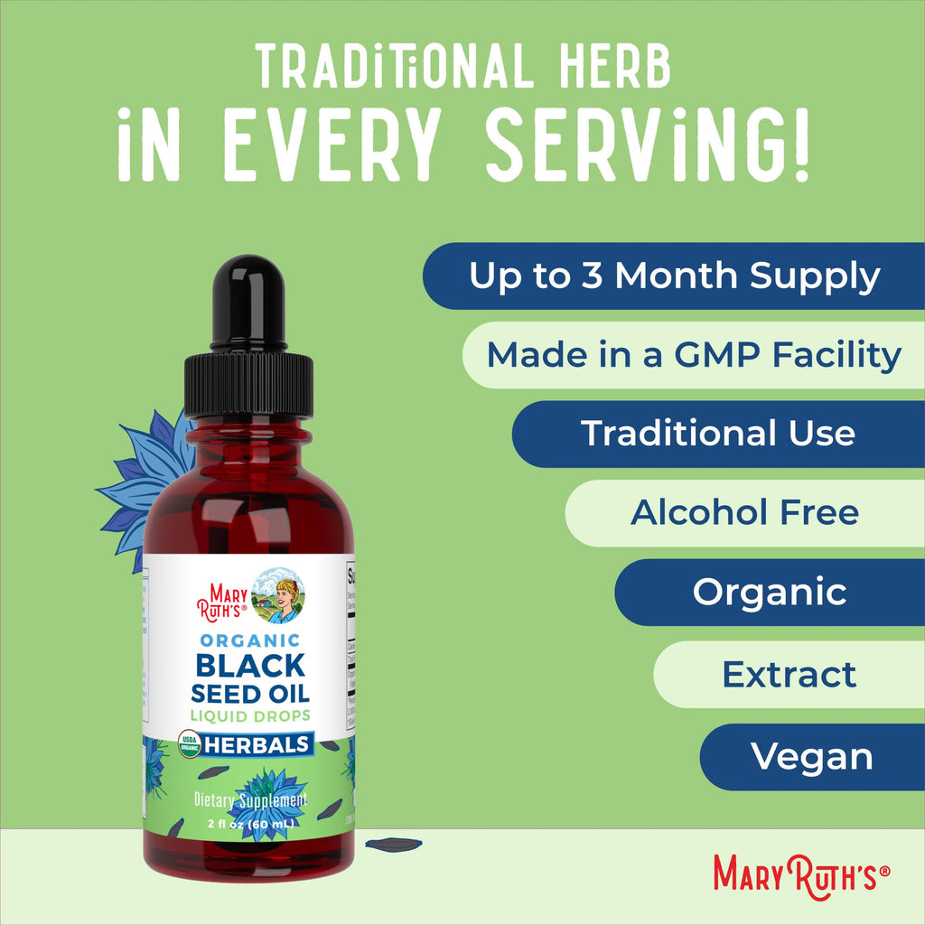 MaryRuth Organics Black Seed Oil Liquid Drops Cold Pressed | 3 Month Supply | USDA Organic Black Cumin Seed Oil | Immune Support | Respiratory Health | Sugar&Gluten Free | Vegan | Non-GMO | 2 Fl Oz
