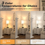 Small Bedside Table lamp for Bedroom - 3 Color Temperatures Bedside Lamps with USB C and A Ports, Pull Chain Table Lamps with AC Outlet, White Nightstand Lamps with Black Metal Base for Kids Reading