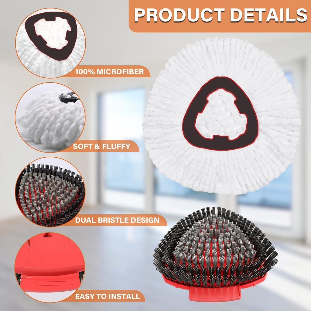 Fatmass 5 Pack Spin Mop Head Replacement for O Cedar EasyWring 1-Tank System,Include 4 Mop Replace Heads + 1 Upgrade Scrubber Brush, 100% Microfiber Mop Refills Deep Cleaning Machine Washable